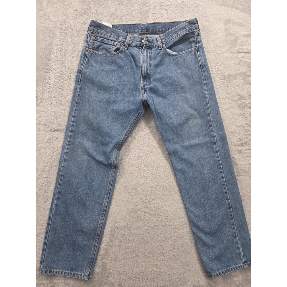 Levis 505 Size 36 X 30 Mens Jeans 505 Regular Mid Rise Straight Fit Blue Denim